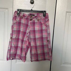 pink and purple plaid capris